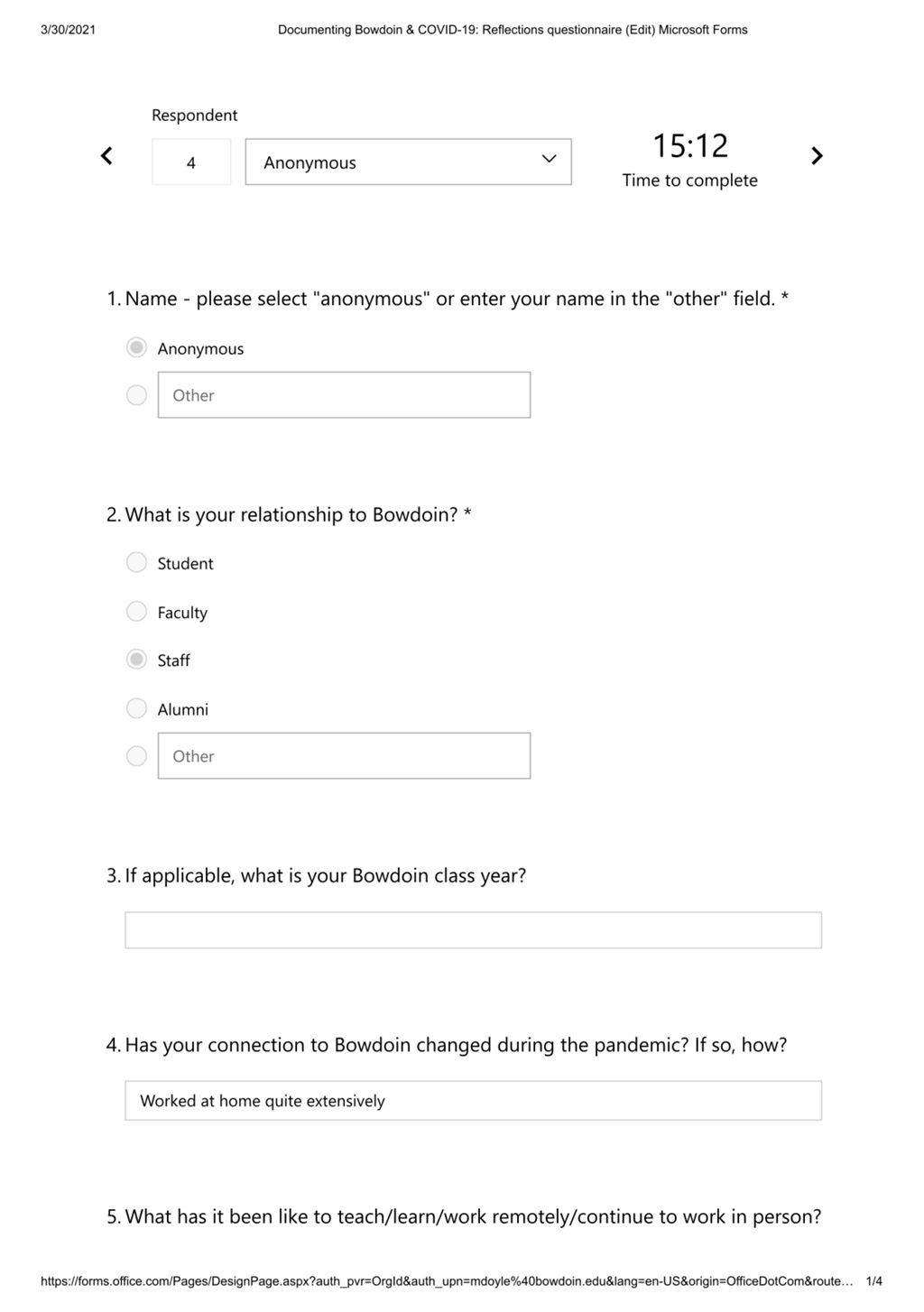 Miniature of Reflections questionnaire response by Anonymous on March 22, 2021