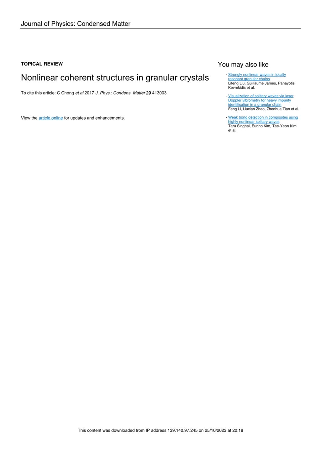 Miniature of Nonlinear coherent structures in granular crystals