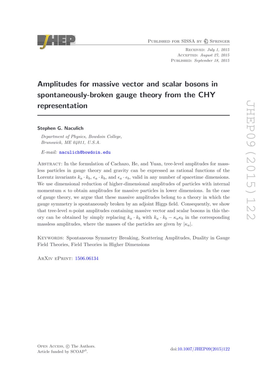 Miniature of Amplitudes for massive vector and scalar bosons in spontaneously-broken gauge theory from the CHY representation