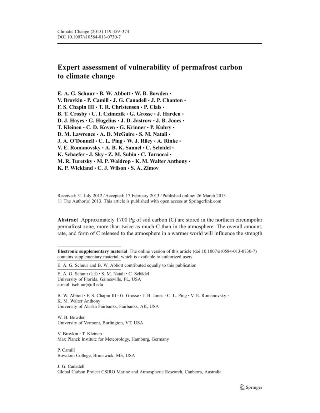 Miniature of Expert assessment of vulnerability of permafrost carbon to climate change