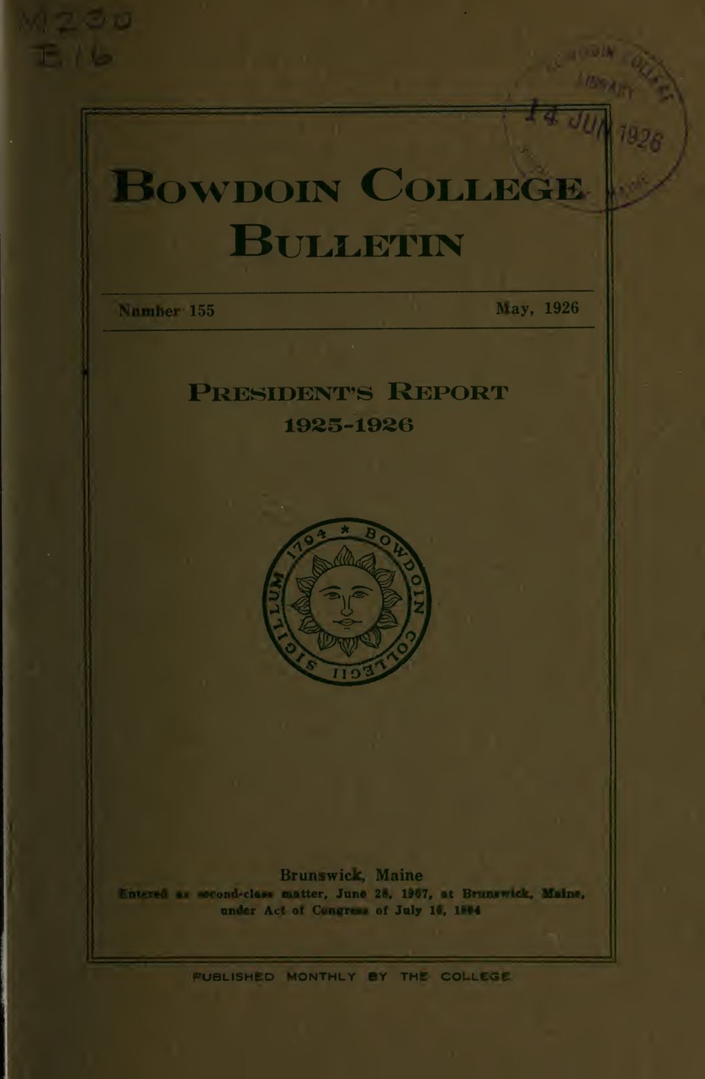 Miniature of Report of the President, Bowdoin College 1925-1926