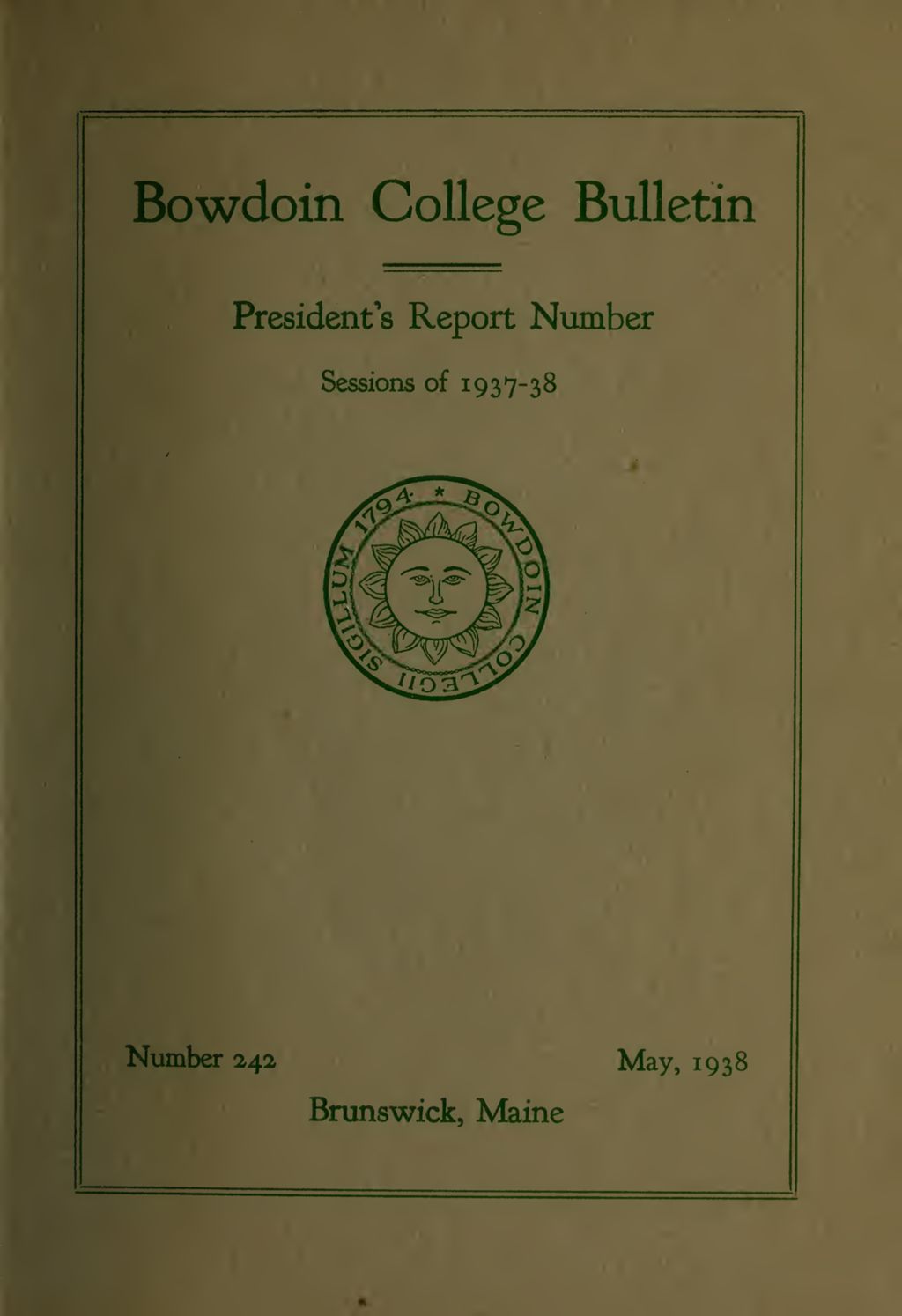 Miniature of Report of the President, Bowdoin College 1937-1938