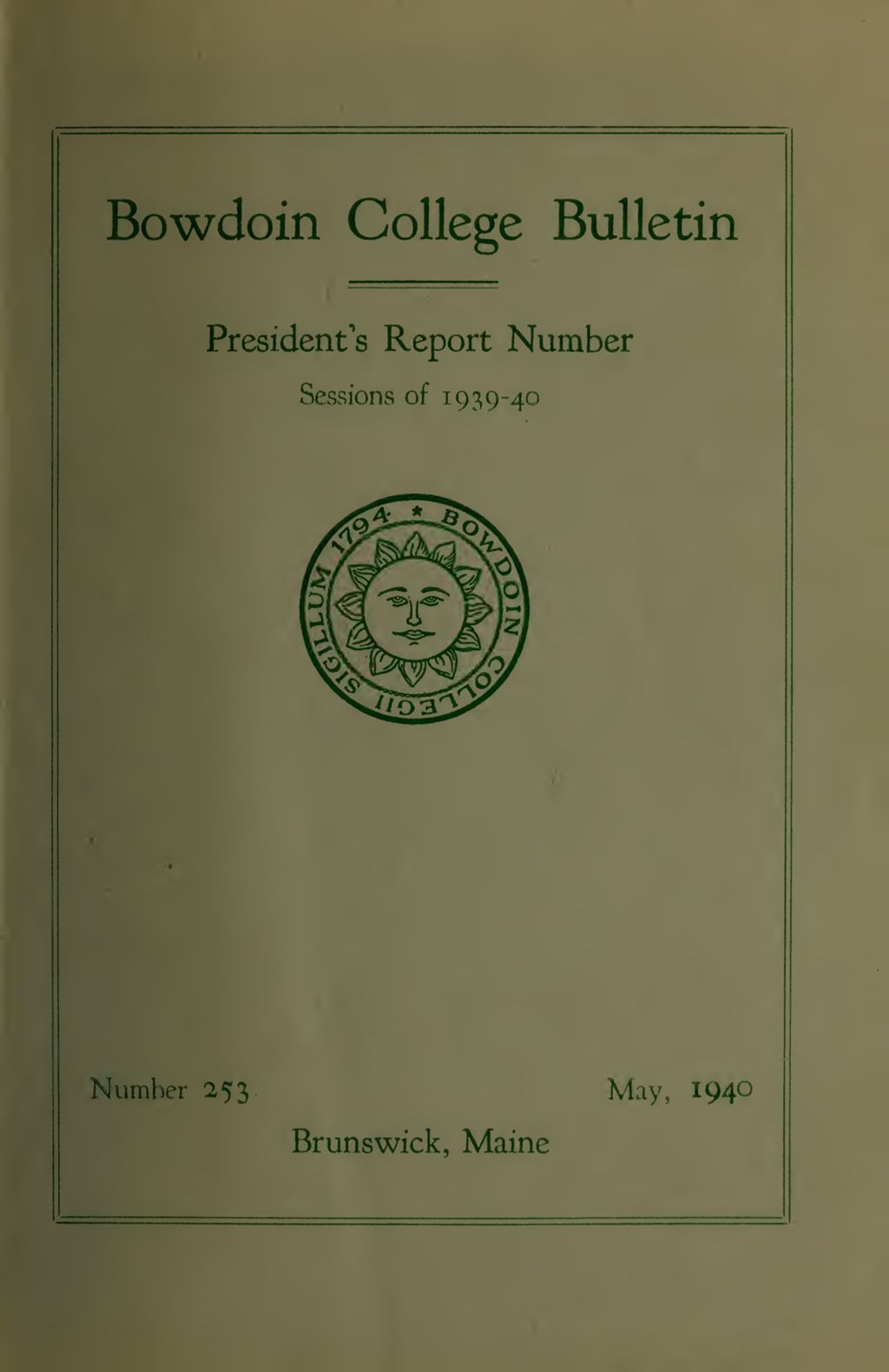 Miniature of Report of the President, Bowdoin College 1939-1940