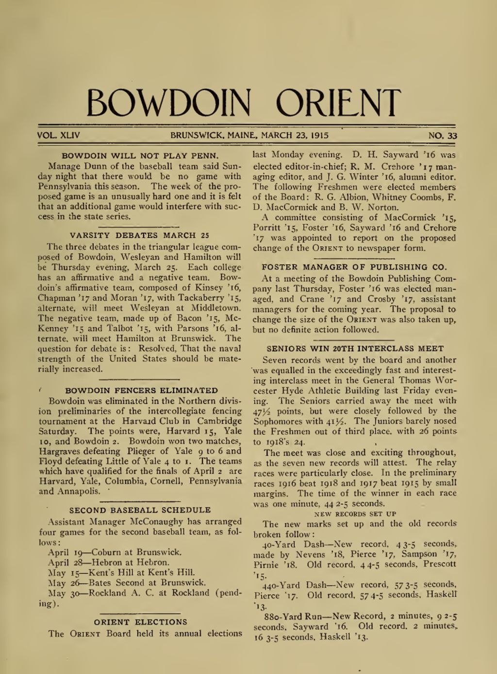 Miniature of Bowdoin Orient, v. 44, no. 33