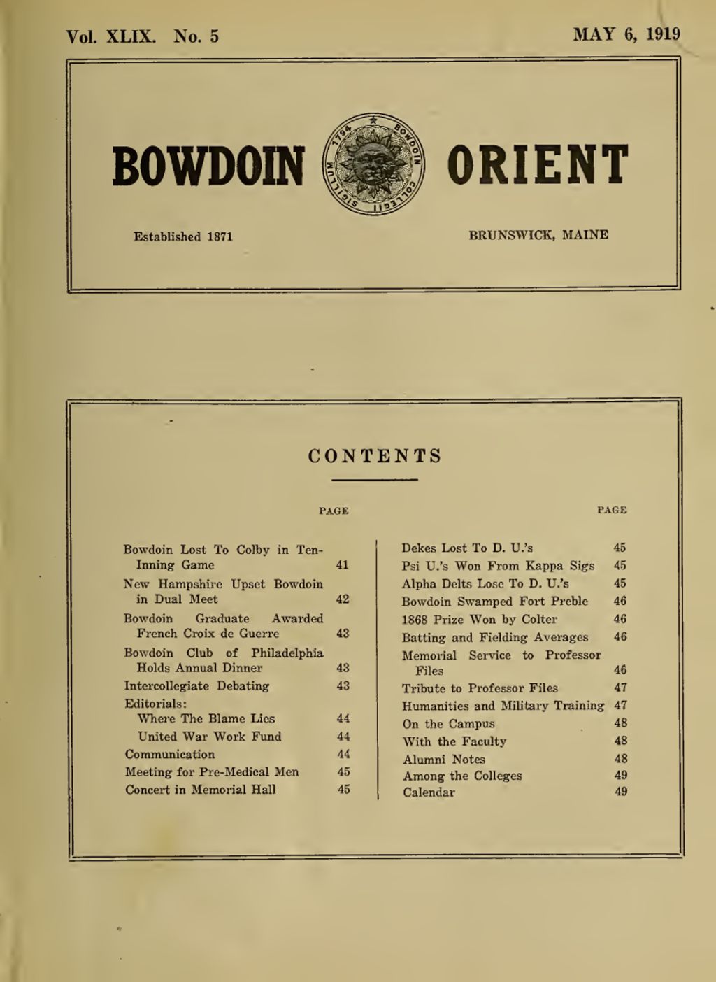 Miniature of Bowdoin Orient, v. 49, no. 5