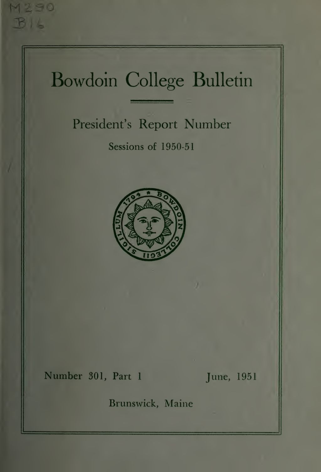 Miniature of Report of the President, Bowdoin College 1950-1951