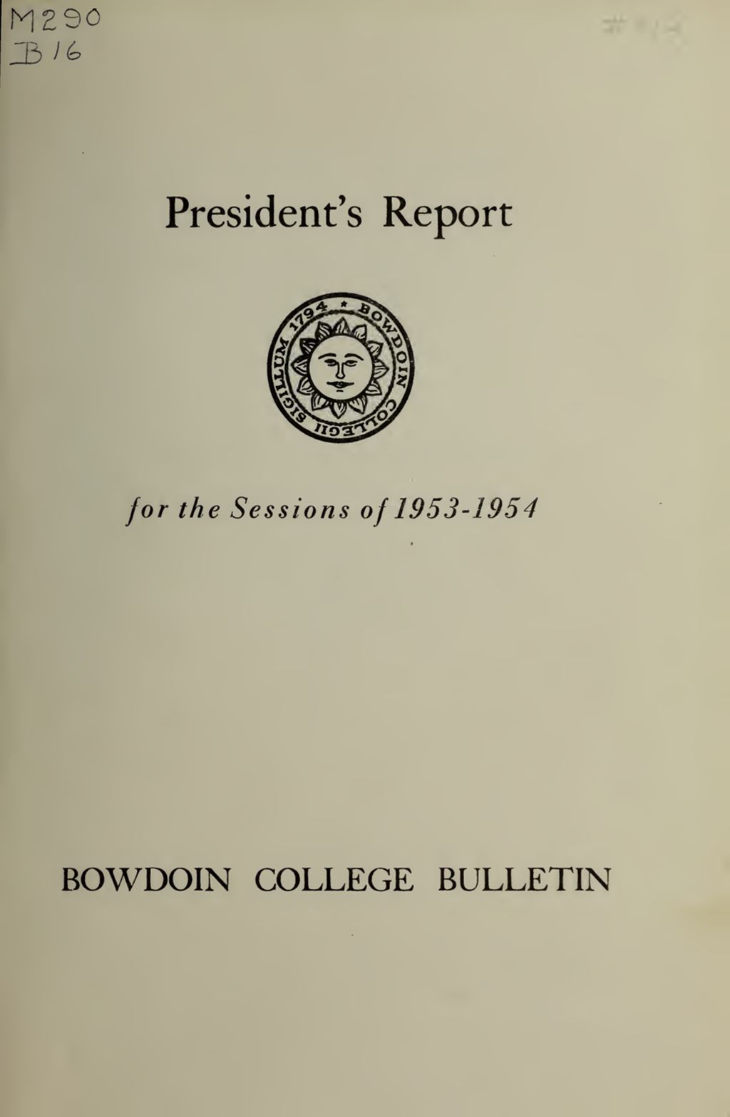 Miniature of Report of the President, Bowdoin College 1953-1954