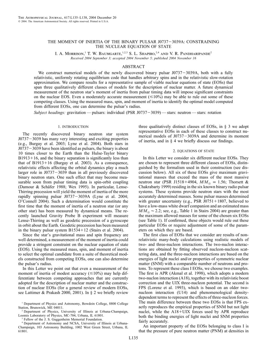 Miniature of The moment of inertia of the binary pulsar J0737-3039A: Constraining the nuclear equation of state