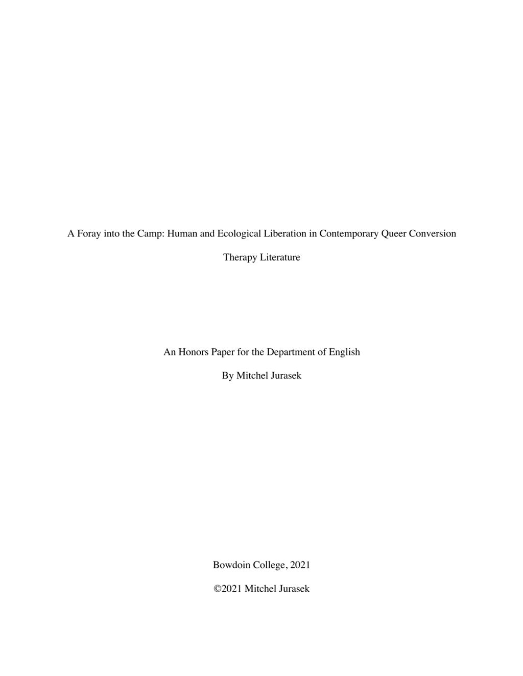 Miniature of A Foray into the Camp: Human and Ecological Liberation in Contemporary Queer Conversion Therapy Literature