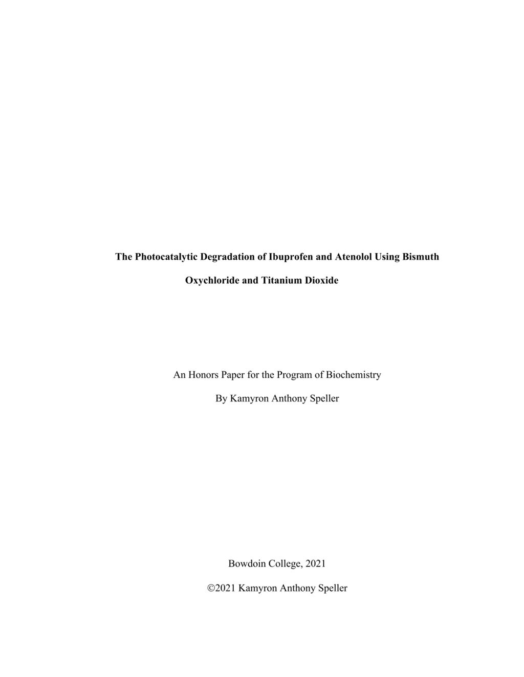 Miniature of The Photocatalytic Degradation of Ibuprofen and Atenolol Using Bismuth Oxychloride and Titanium Dioxide