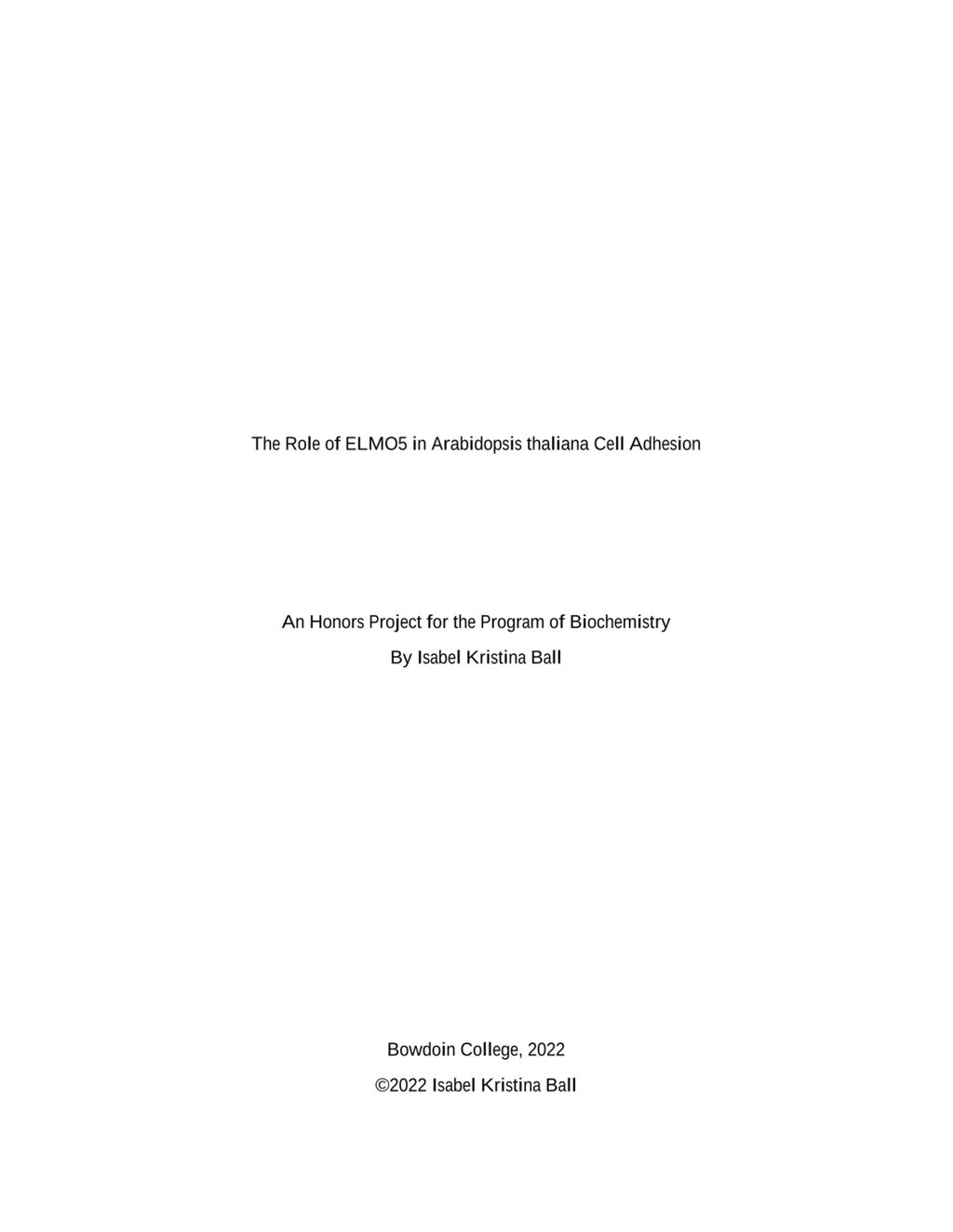 Miniature of The Role of ELMO5 in <i>Arabidopsis thaliana</i> Cell Adhesion