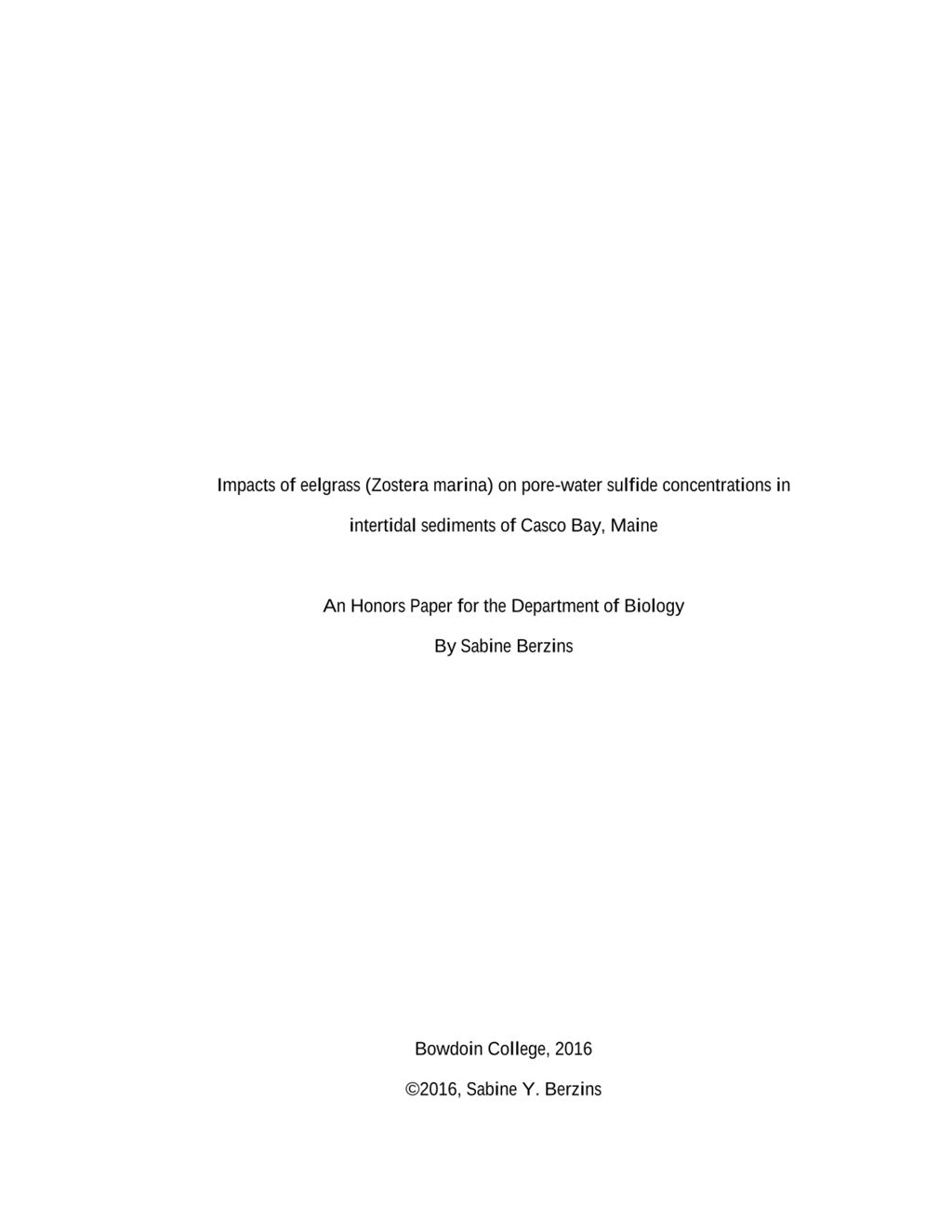 Miniature of Impacts of eelgrass (Zostera marina) on pore-water sulfide concentrations in intertidal sediments of Casco Bay, Maine