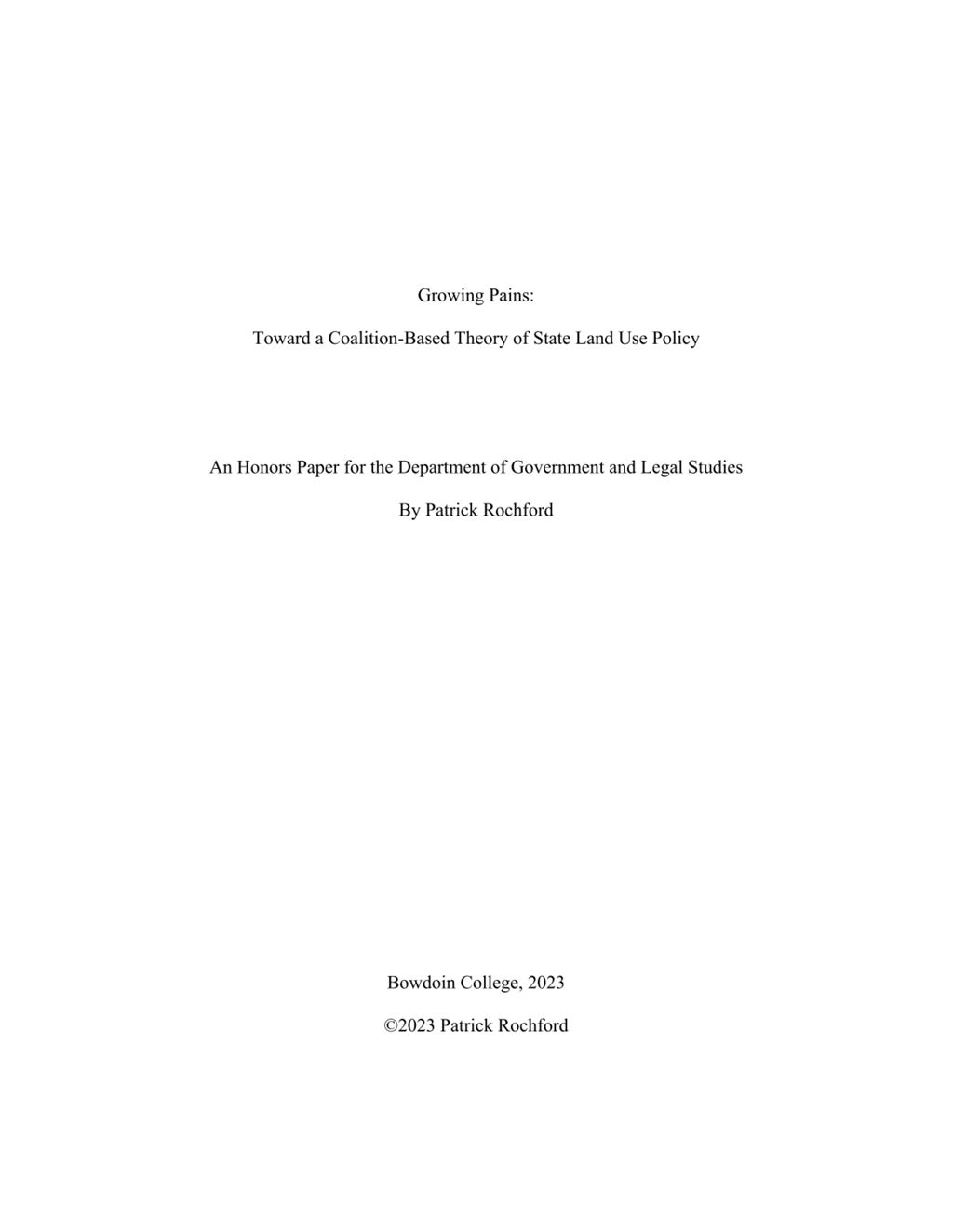 Miniature of Growing Pains: Toward a Coalition-Based Theory of State Land Use Policy