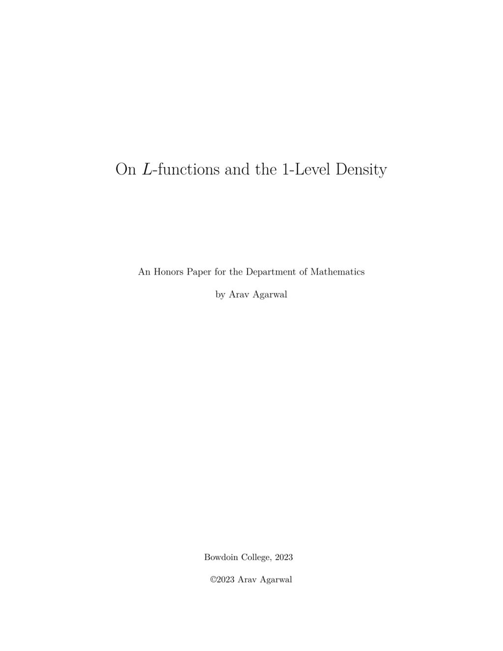 Miniature of On <i> L</i>-functions and the 1-Level Density