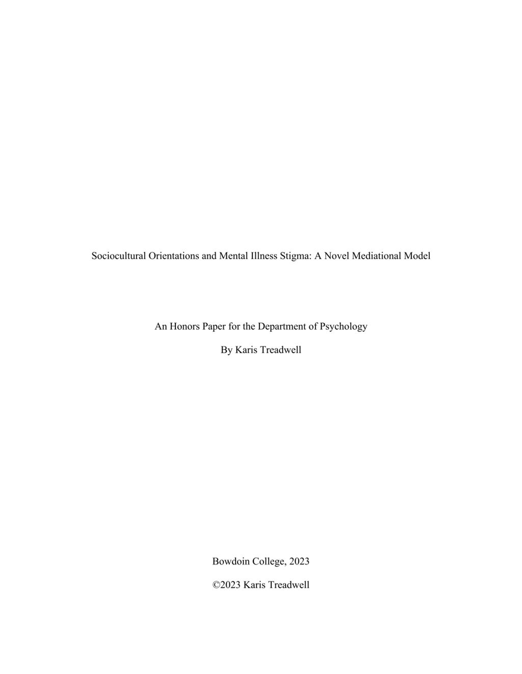 Miniature of Sociocultural Orientations and Mental Illness Stigma: A Novel Mediational Model