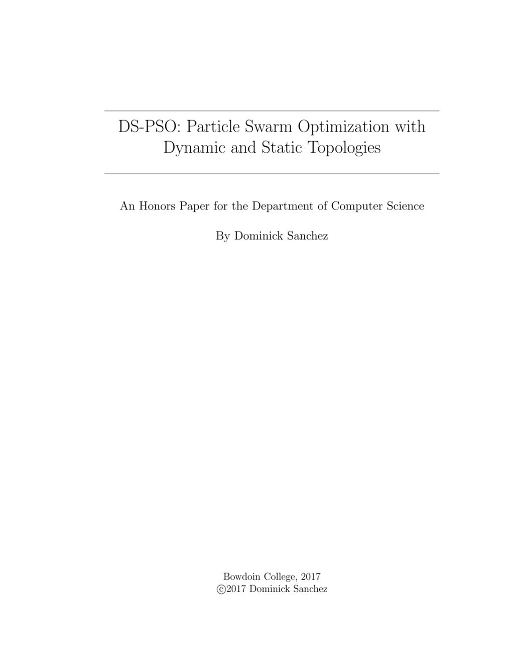 Miniature of DS-PSO: Particle Swarm Optimization with Dynamic and Static Topologies