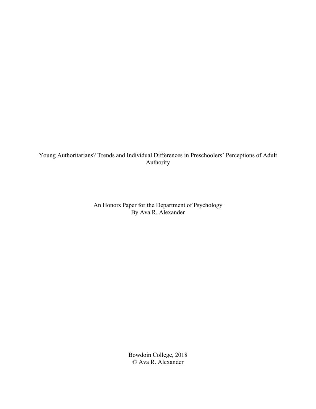 Miniature of Young Authoritarians? Trends and Individual Differences in Preschoolers' Perceptions of Adult Authority