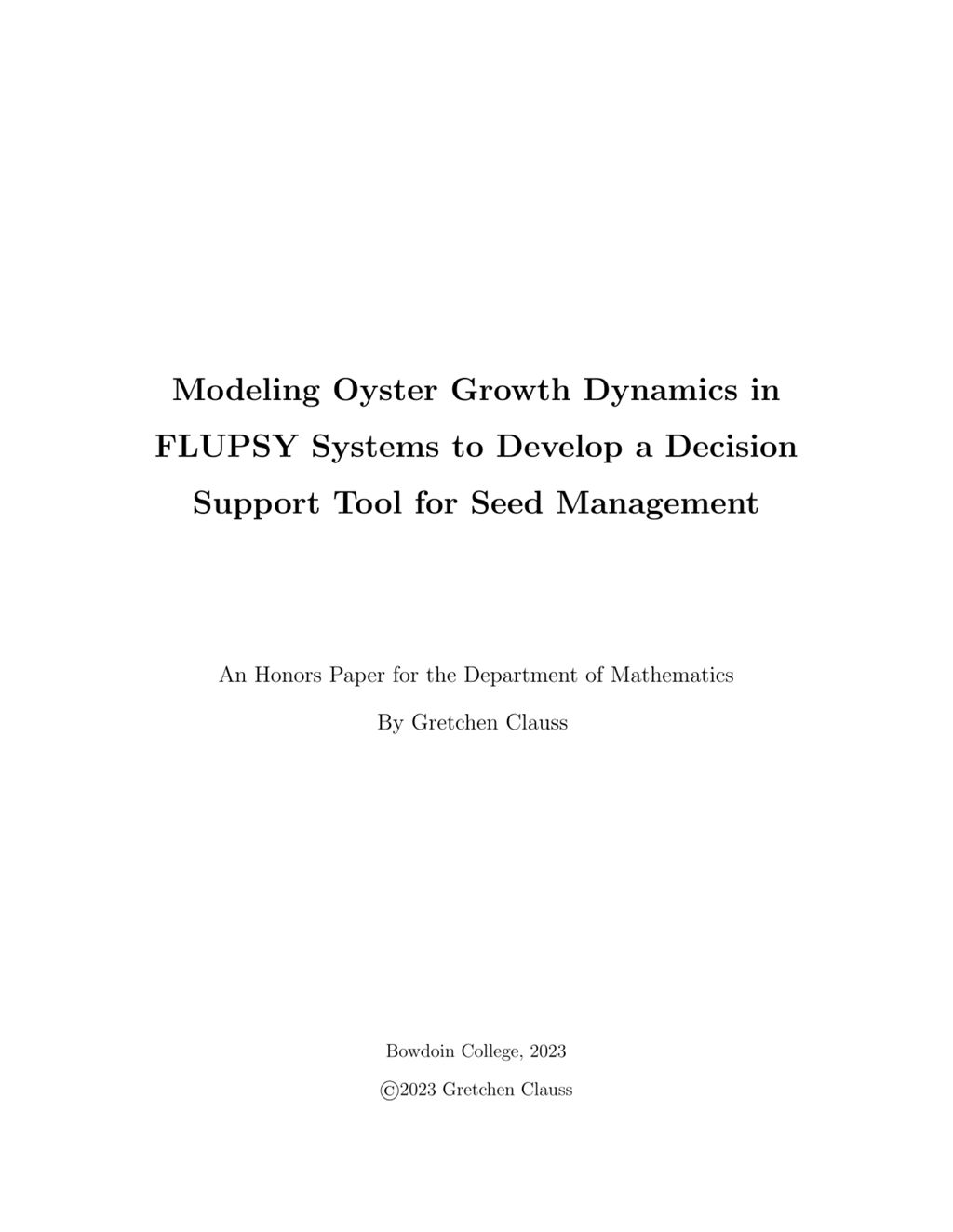 Miniature of Modeling Oyster Growth Dynamics in FLUPSY Systems to Develop a Decision Support Tool for Seed Management