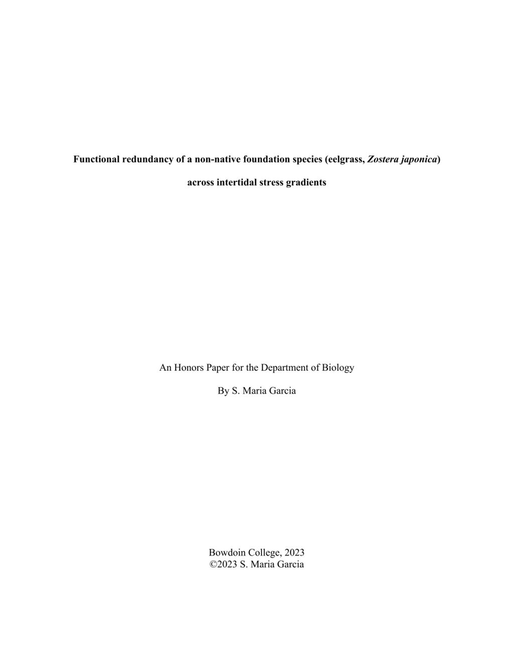 Miniature of Functional redundancy of a non-native foundation species (eelgrass, <i>Zostera japonica</i>) across intertidal stress gradients