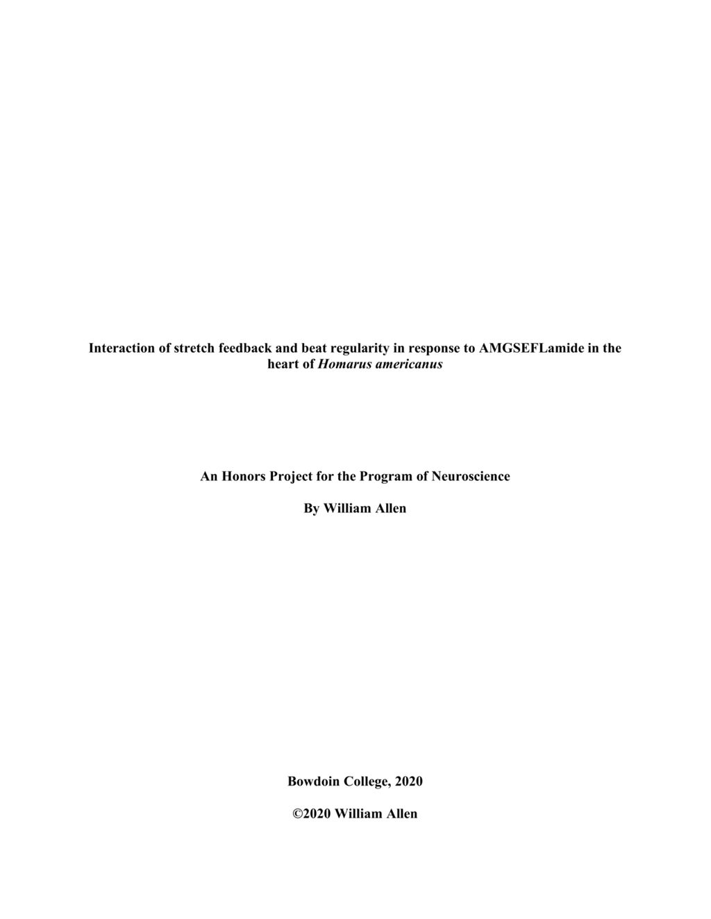 Miniature of Interaction of stretch feedback and beat regularity in response to AMGSEFLamide in the heart of <i>Homarus americanus</i>